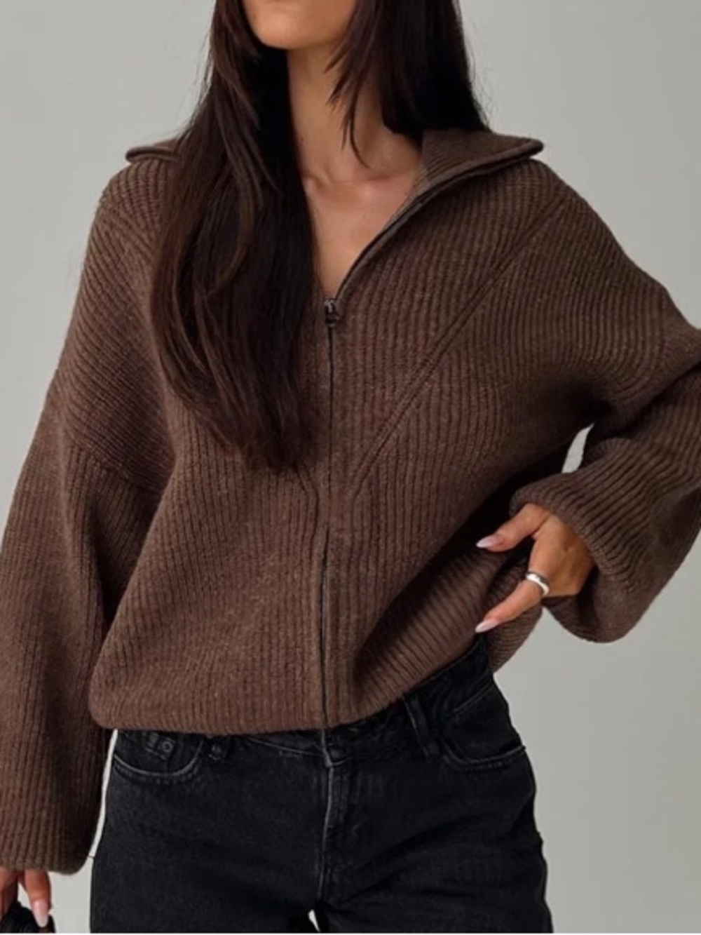 Princess Polly Hereford Zip Through Knit Sweater in Brown 🆕